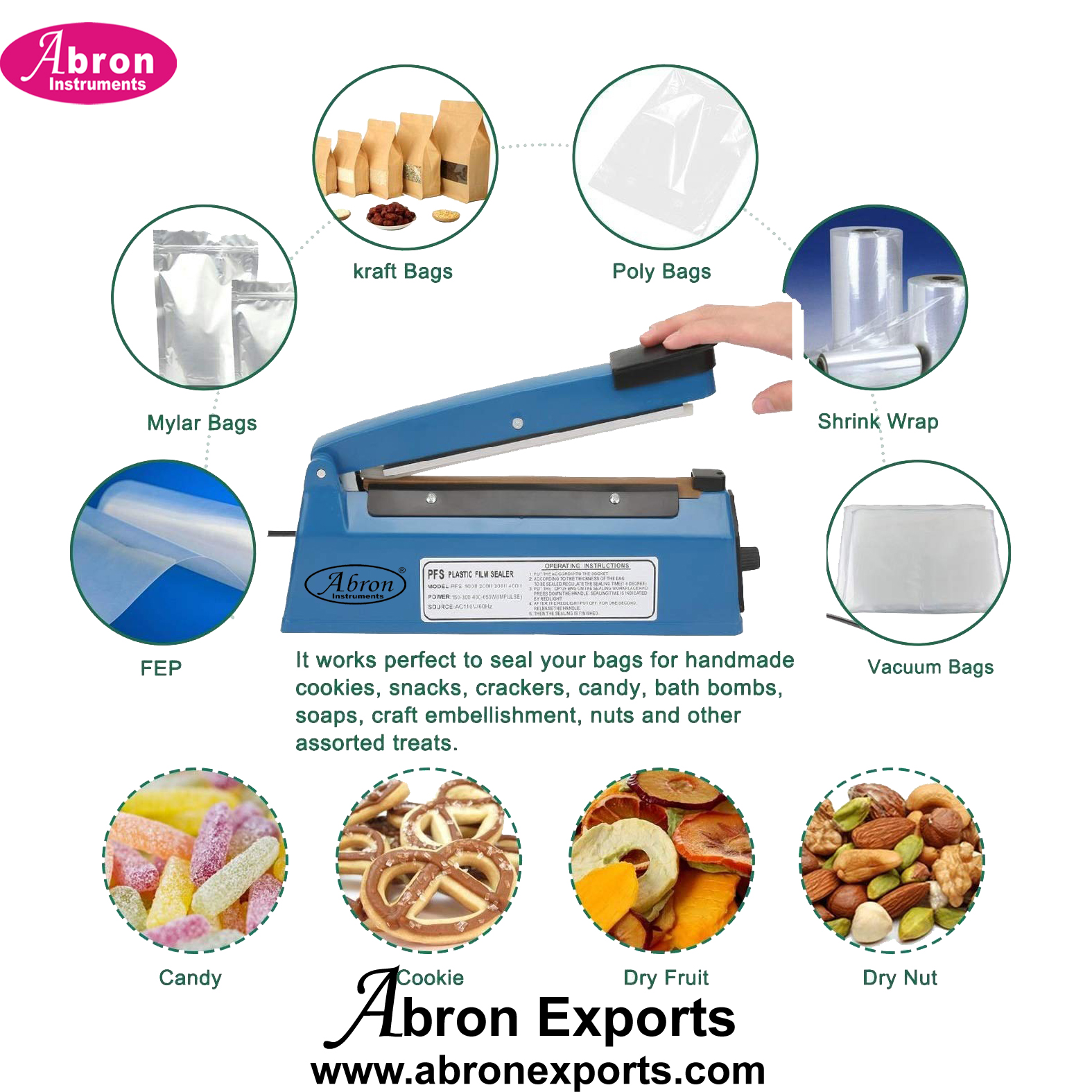 Sealing Machine 11inch 280mm Foil Bag Seed Collecton Hand Operated With Teflon Coated Heater Thermostatic Abron AG-3122M11F 